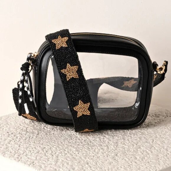 NEW Black & Gold Star Beaded Strap Crossbody Bag Purse Strap - Picture 2 of 3